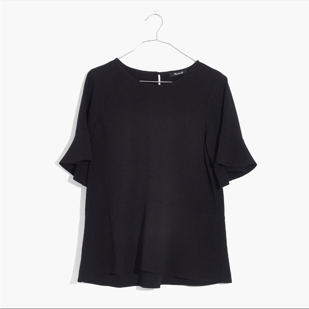 Madewell Flutter Sleeve Blouse True Black Size Small Preppy Minimalist Office